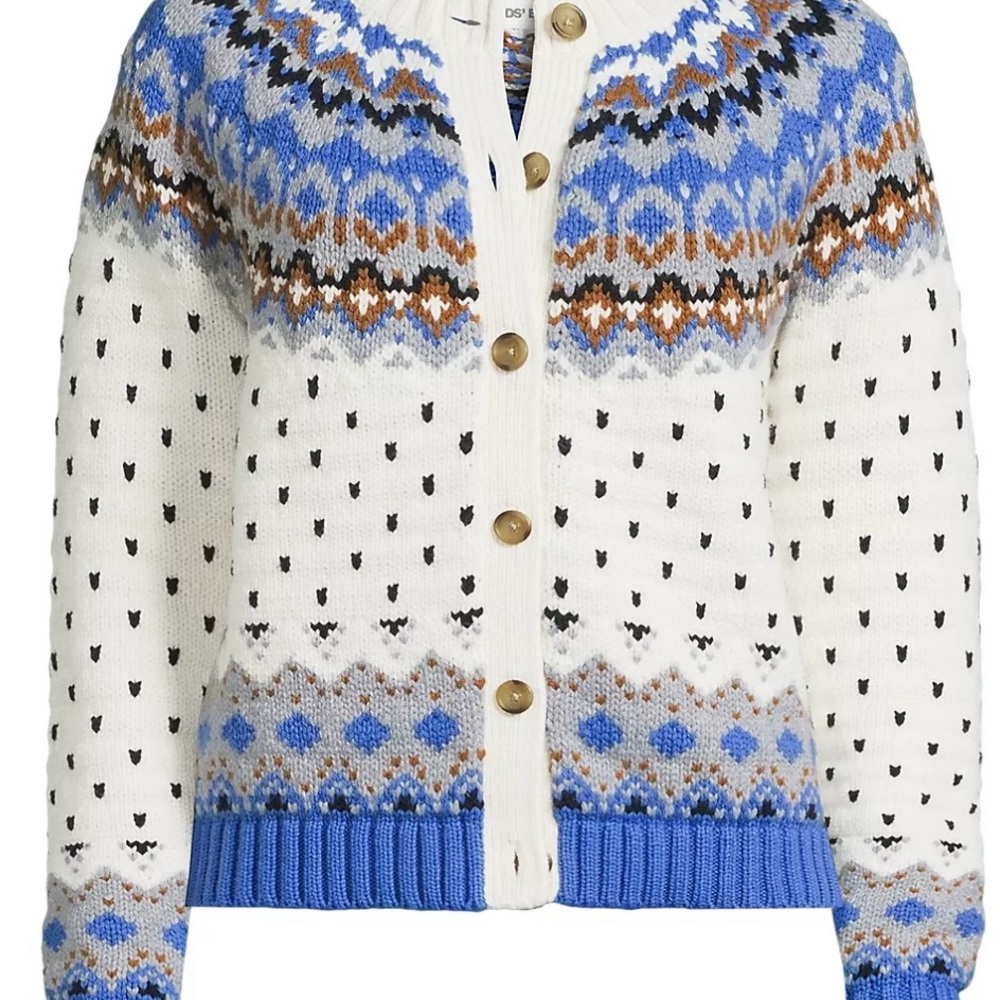 Lands' End Blue and White Knit Cardigan
